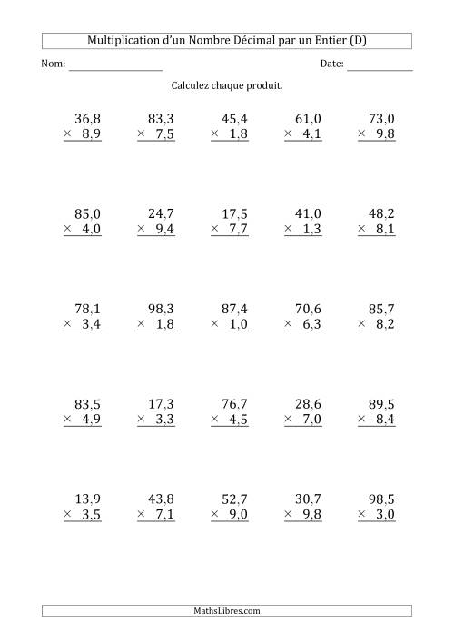 Multipication d'un Nombre à 3 Chiffres des Dixièmes par un Nombre à 2 Chiffres des Dixièmes (D)