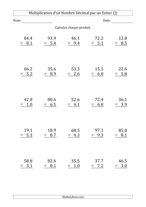 Multipication d'un Nombre à 3 Chiffres des Dixièmes par un Nombre à 2 Chiffres des Dixièmes (J)