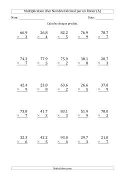 Multipication d'un Nombre à 3 Chiffres des Dixièmes par un Nombre Entier à 1 Chiffre