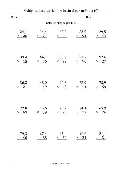 Multipication d'un Nombre à 3 Chiffres des Dixièmes par un Nombre Entier à 2 Chiffres (C)