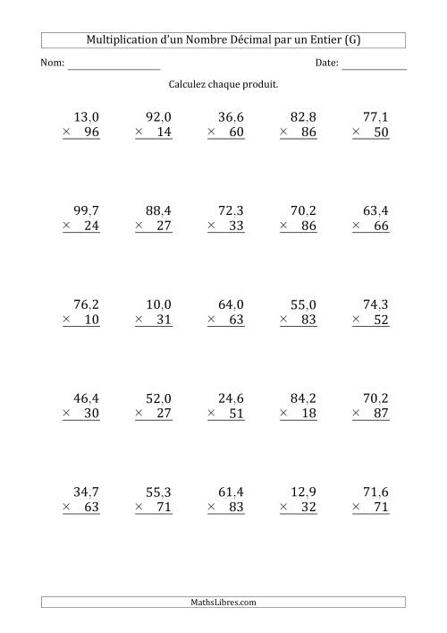 Multipication d'un Nombre à 3 Chiffres des Dixièmes par un Nombre Entier à 2 Chiffres (G)