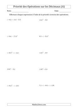 Priorité des Opérations sur les Nombres Décimaux Positifs et Négatifs à Deux Étapes