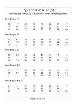 Divisibilité par chiffres 2 à 10 -- 2-chiffres