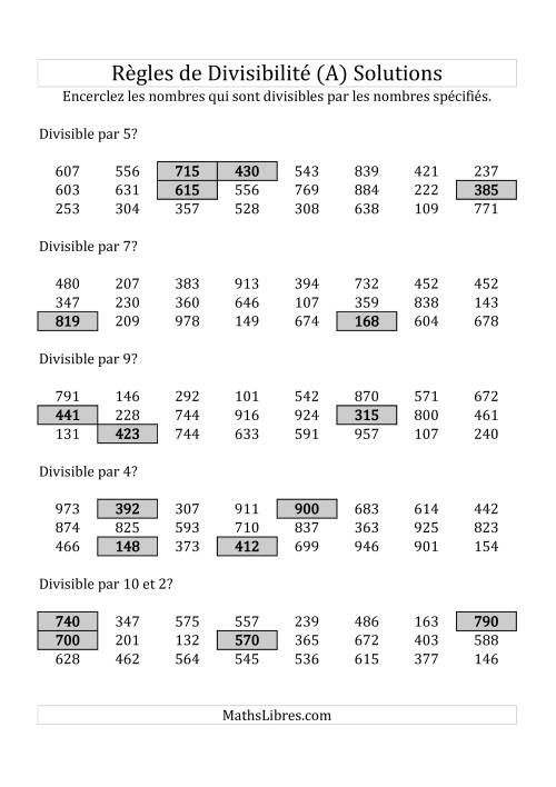Divisibilité par chiffres 2 à 10 -- 3-chiffres (A) page 2