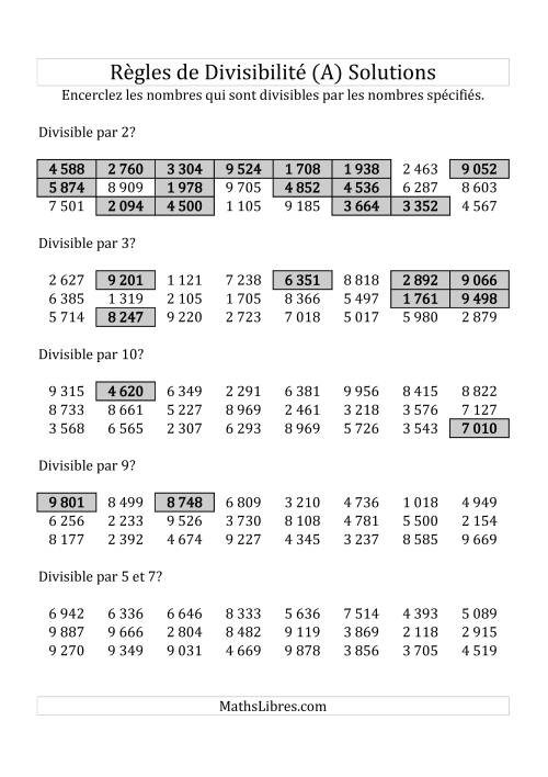 Divisibilité par chiffres 2 à 10 -- 4-chiffres (A) page 2