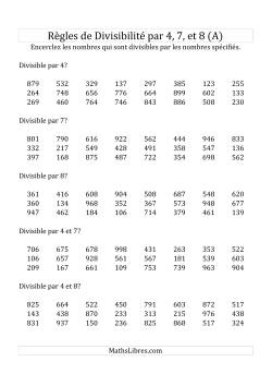 Divisibilité par 4, 7 et 8 -- 3-chiffres