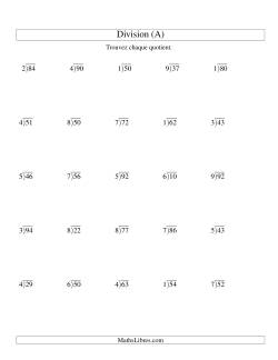 Division Longue -- Diviseur Un-Chiffre et Dividende Deux-Chiffres -- Quotient Entier