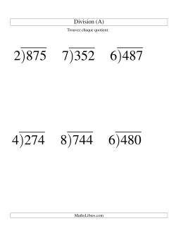 Division Longue -- Diviseur Un-Chiffre et Dividende Trois-Chiffres -- Quotient Entier