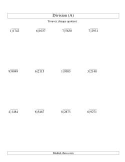 Division Longue -- Diviseur Un-Chiffre et Dividende Quatre-Chiffres -- Quotient Décimal