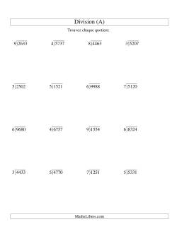 Division Longue -- Diviseur Un-Chiffre et Dividende Quatre-Chiffres -- Quotient Entier