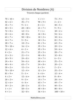 Division de Nombres Jusqu'à 100