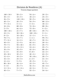 Division de Nombres Jusqu'à 121