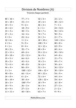 Division de Nombres Jusqu'à 144