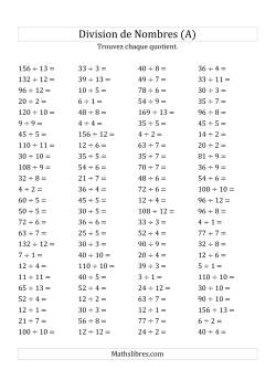 Division de Nombres Jusqu'à 169