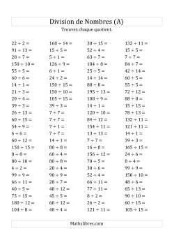 Division de Nombres Jusqu'à 225