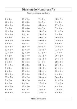 Division de Nombres Jusqu'à 81