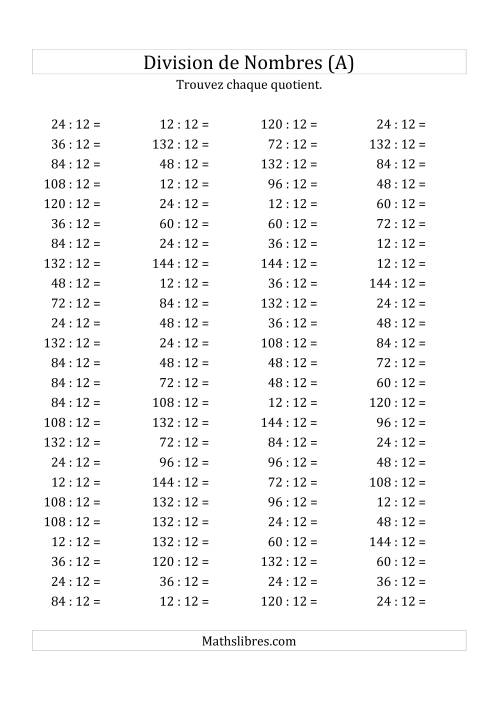 Division de Nombres Par 12 (Quotient 1 - 12) (A)