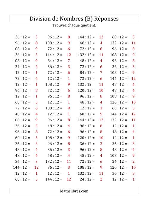 Division de Nombres Par 12 (Quotient 1 - 12) (B) page 2