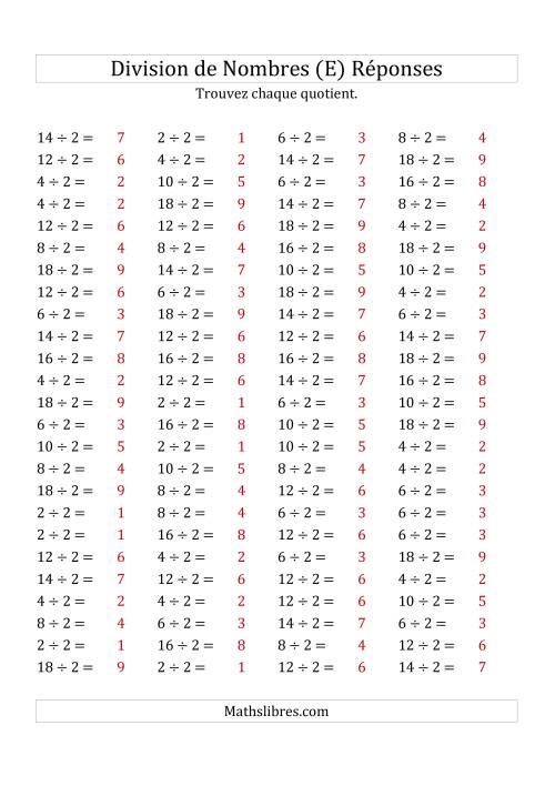 Division de Nombres Par 2 (Quotient 1 - 9) (E) page 2