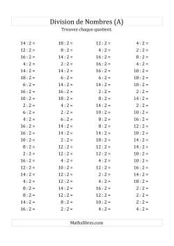 Division de Nombres Par 2 (Quotient 1 - 9)