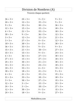 Division de Nombres Par 3 (Quotient 1 - 12)