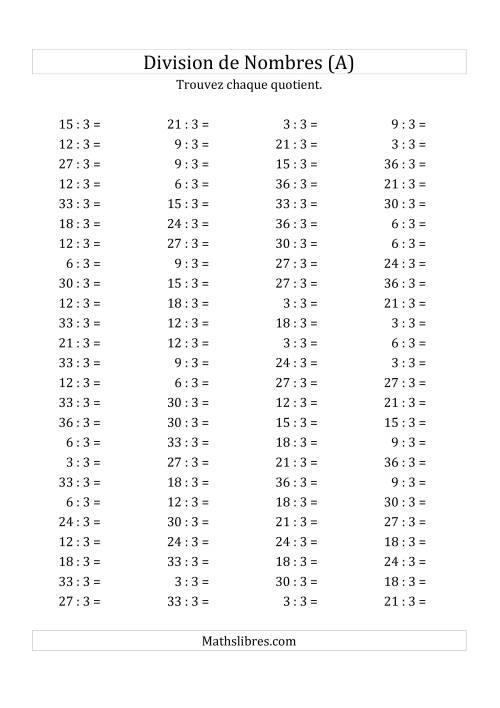 Division de Nombres Par 3 (Quotient 1 - 12) (A)