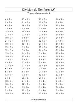 Division de Nombres Par 3 (Quotient 1 - 9)