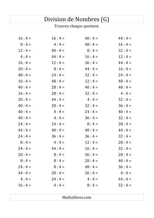 Division de Nombres Par 4 (Quotient 1 - 12) (G)