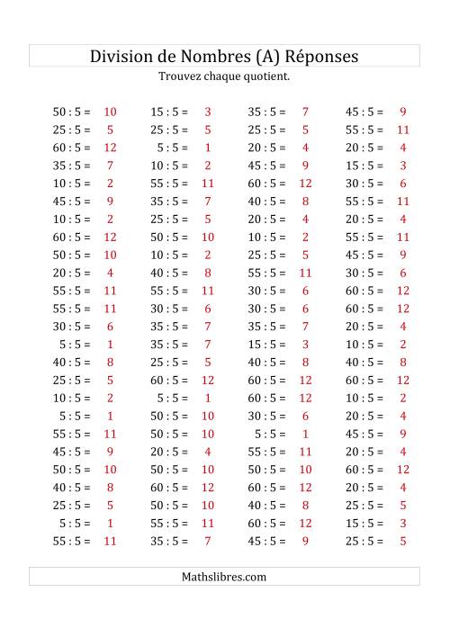 Division de Nombres Par 5 (Quotient 1 - 12) (A) page 2