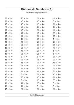 Division de Nombres Par 5 (Quotient 1 - 9)