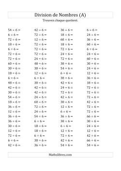 Division de Nombres Par 6 (Quotient 1 - 12)