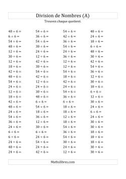 Division de Nombres Par 6 (Quotient 1 - 9)