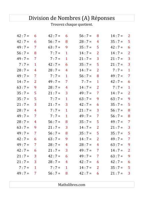Division de Nombres Par 7 (Quotient 1 - 9) (A) page 2