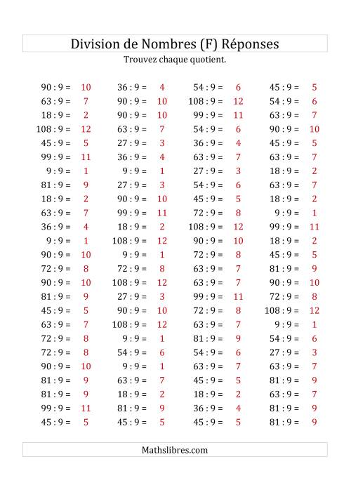 Division de Nombres Par 9 (Quotient 1 - 12) (F) page 2
