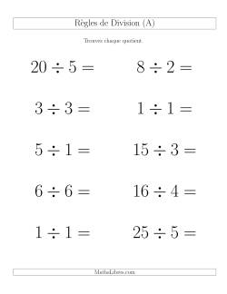 Règles de Division jusqu'à 36