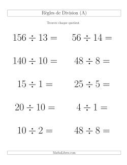 Règles de Division jusqu'à 225