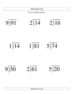 Division Longue -- Diviseur Un-Chiffre et Dividende Deux-Chiffres -- Quotient Décimal