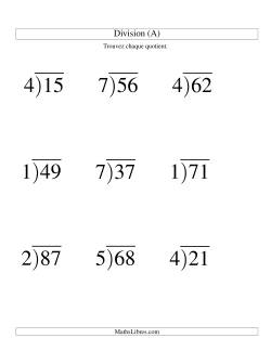 Division Longue -- Diviseur Un-Chiffre et Dividende Deux-Chiffres -- Quotient Entier