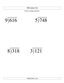 Division Longue -- Diviseur Un-Chiffre et Dividende Trois-Chiffres -- Quotient Décimal