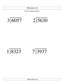 Division Longue -- Diviseur Un-Chiffre et Dividende Quatre-Chiffres -- Quotient Entier