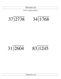 Division Longue -- Diviseur Deux-Chiffres et Quotient Deux-Chiffres -- Sans Reste