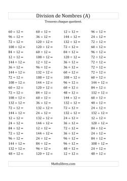 Division de Nombres Par 12 (Quotient 1 - 12)