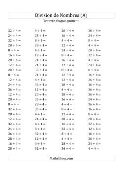 Division de Nombres Par 4 (Quotient 1 - 9)