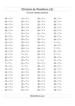 Division de Nombres Par 7 (Quotient 1 - 9)