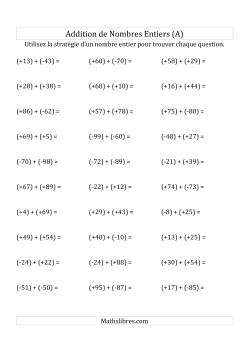 Addition de Nombres Entiers de (-99) à (+99) (Avec des Parenthèses)