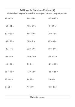 Addition de Nombres Entiers de (-99) à (+99) (Sans les Parenthèses)