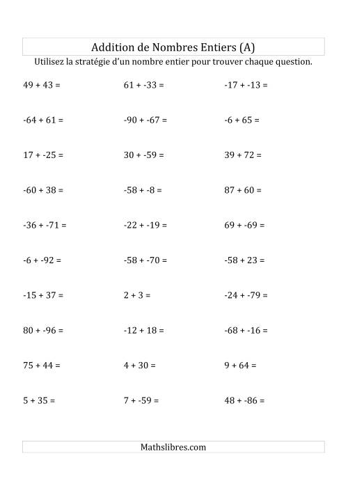 Addition de Nombres Entiers de (-99) à (+99) (Sans les Parenthèses) (A)