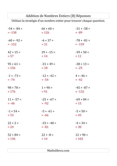 Addition de Nombres Entiers de (-99) à (+99) (Sans les Parenthèses) (B) page 2