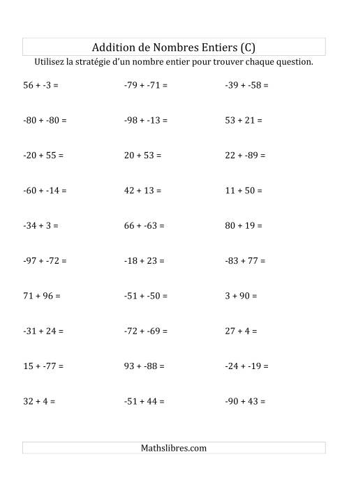 Addition de Nombres Entiers de (-99) à (+99) (Sans les Parenthèses) (C)