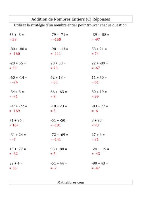 Addition de Nombres Entiers de (-99) à (+99) (Sans les Parenthèses) (C) page 2